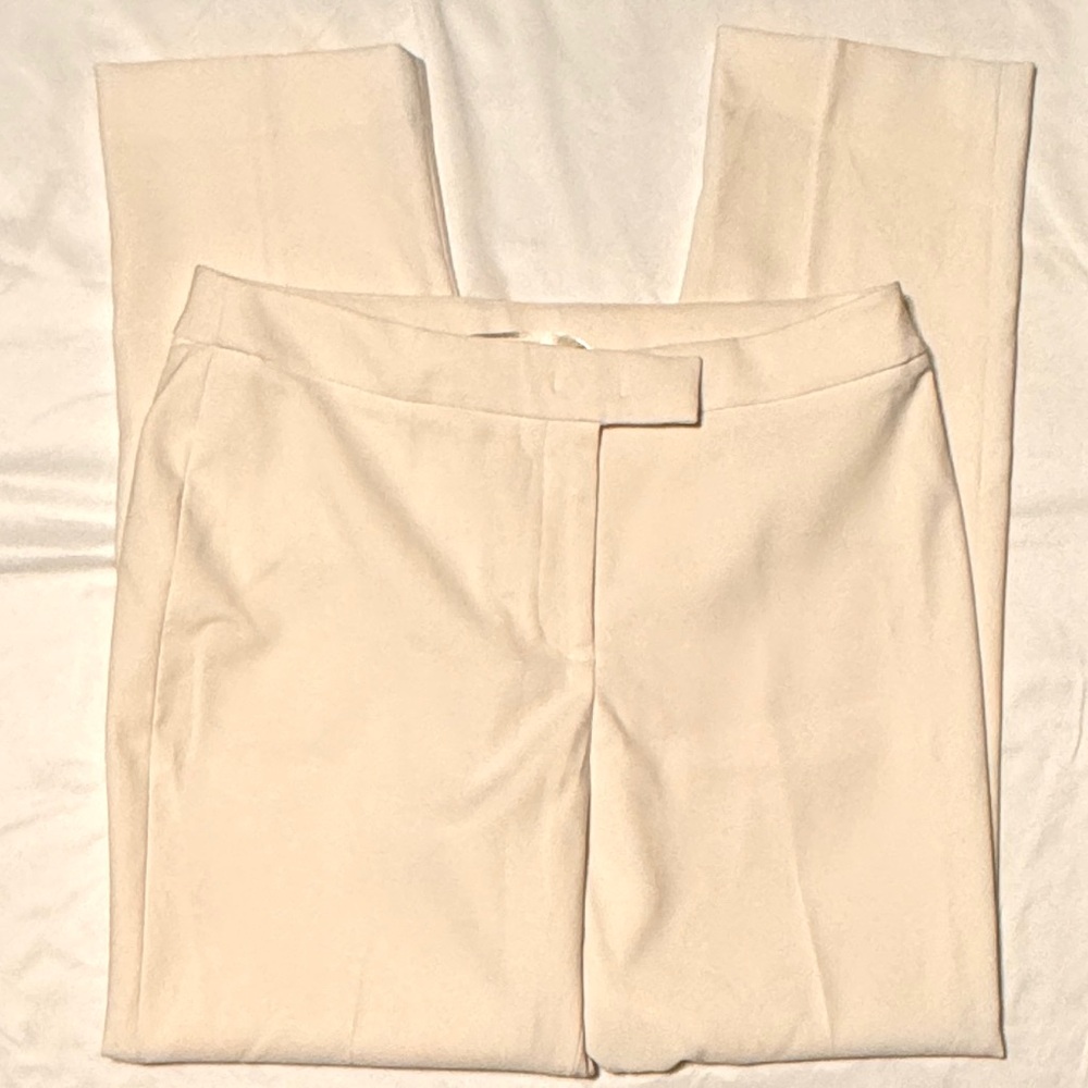(8) ANNE KLEIN FLY FRONT EXTENDED TAB BOXIE PANT CREAM COLORED Tapered Leg